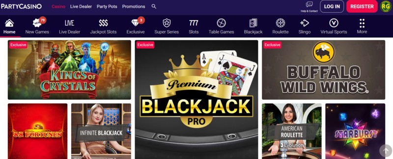 party casino lobby landing page